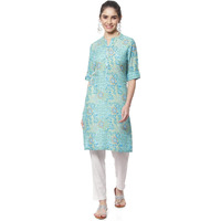 Rangriti Women's Blue Printed Straight Viscose Kurta (RMMELPP18143_XL)