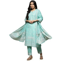BIBA WOMEN PRINTED NARROW SALWAR KURTA DUPATTA(SKDSHWETH S8632_SEA GREEN_40)