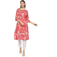 BIBA Women's Printed Mix and Match(Roses An19175_Pink_32) - Cotton, Regular, Kurta