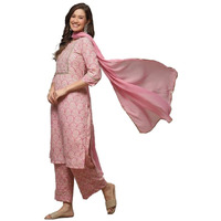 BIBA Polyester Blend Women Printed Straight Salwar Kurta Dupatta(Skdassorted8738_Pink_38)