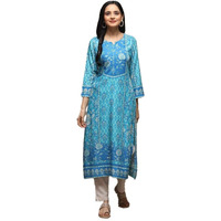 BIBA Printed Rayon Round Neck Women's Kurta (Blue,Size_34)