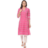 BIBA Cotton Women Solid; Embroidred Regular Mix and Match Kurta(Color Po19315_Pink_40)
