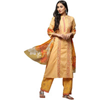 BIBA WOMEN PRINTED STRAIGHT SALWAR KURTA DUPATTA(SKD7134E_YELLOW_36)