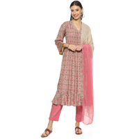 BIBA WOMEN PRINTED NARROW SALWAR KURTA DUPATTA(SKDAJRAK FI8515_PINK_40)
