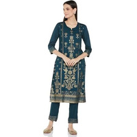 BIBA WOMEN PRINTED NARROW SALWAR KURTA DUPATTA(SKDASSORTED8815E_TEAL_38)