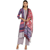 BIBA WOMEN PRINTED STRAIGHT SALWAR KURTA DUPATTA(SKDASSORTED8621E_INDIGO_32)