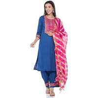 BIBA WOMEN PRINTED STRAIGHT SALWAR KURTA DUPATTA(SKDASSORTED8880E_BLUE_32)
