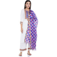 BIBA WOMEN PRINTED STRAIGHT SALWAR KURTA DUPATTA(SKDASSORTED8880E_OFF WHITE/BLUE_32)