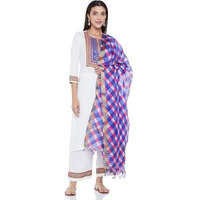 BIBA WOMEN PRINTED STRAIGHT SALWAR KURTA DUPATTA(SKDASSORTED8880E_OFF WHITE/BLUE_38)