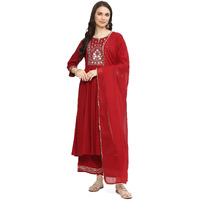 BIBA WOMEN EMBROIDERY GATHERED SALWAR KURTA DUPATTA(SKDASSORTED8911_MAROON_32)