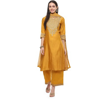BIBA Women's Polyester Blend Embroidery Straight Salwar Kurta Dupatta (Skdmarodi8988_Mustard_34)