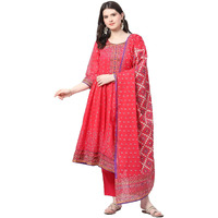 BIBA Cotton Women Printed Anarkali Salwar Kurta Dupatta(Skdassorted8827_Red_38)