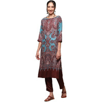 BIBA Women's Cotton Printed Straight Mix & Match (Jamawar 19680_Teal_36, Tunic Shirt)