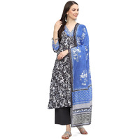 BIBA Women Rayon Printed Straight Salwar Kurta Dupatta(Skdassorted8948_Charcoal_38)