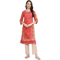 BIBA WOMEN PRINTED STRAIGHT SALWAR KURTA DUPATTA(SKDINDIE TO8959_CORAL_36)