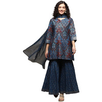BIBA WOMEN PRINTED STRAIGHT SALWAR KURTA DUPATTA(SKDJHILMIL8882_TEAL_38)