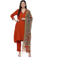 BIBA Womens Rayon Women Yarndyed Asymmetric Salwar Suit with Dupatta(Skdkalamkar9002_Burnt Orange_34), Medium