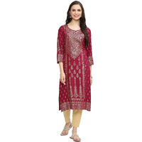BIBA Women's Cotton Printed Straight Mix & Match (Festive 19868_Plum_40, Tunic Shirt)