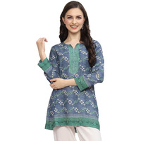 BIBA Women Printed Straight Mix and Match(Crepe KU19880_Denim Blue_34)