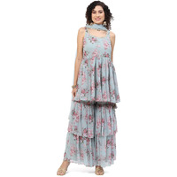 BIBA WOMEN PRINTED FLARED SALWAR KURTA DUPATTA(SKDPASSION 9068_SEA GREEN_42)