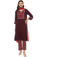 BIBA WOMEN SOLID A_LINE SALWAR KURTA DUPATTA(SKDCHARMING8178_BURGUNDY_34)