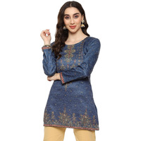 BIBA Women Printed Straight Mix and Match(Winter W19899_Teal_38)