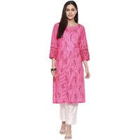 BIBA Women Cotton Printed Straight Kurta(MNMASSORTED16642E_Pink_L)