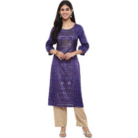BIBA Women Viscose Printed Straight Kurta(MNMASSORTED16190E_Purple_XL)
