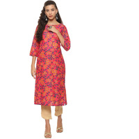 BIBA Women Cotton Printed Straight Kurta(MNMASSORTED16907E_Fuchsia_S)