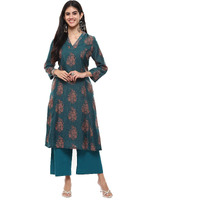 BIBA Women Polyester Printed A_Line Salwar Kurta Dupatta(Skdassorted6852E_Green_32)