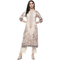 BIBA Women Viscose Printed Straight Kurta Mix and Match(Jamawar20171_Brown_32)