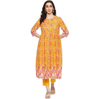 BIBA WOMEN PRINTED NARROW SALWAR KURTA DUPATTA(SKDSKD8078E_YELLOW_38)