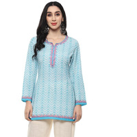 BIBA Women Printed Straight Mix and Match(Crepe KURTI20369_Blue Pink_42)