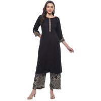 BIBA Women PRINTED STRAIGHT KURTA MIX AND MATCH(SHADES OF BLACK COLLECTION2375_BLACK_42)