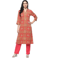 BIBA Rayon Women Printed Straight Kurta Mix and Match(Assorted20549_Red_34)