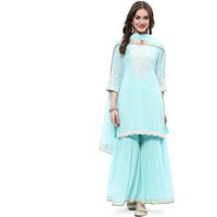 Rangriti Women Polyester Embroidred Straight Suit Set (FESTIVE19114SS24AQUBLU_Blue