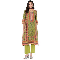 BIBA Women's Cotton Kurta Set with Dupatta (Skdgulistaan8951Eaw24Moss Green, Small