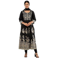 BIBA Women's Polyester Blend Kurta Sets (SKDRIVYT10118AW24BLK_Black
