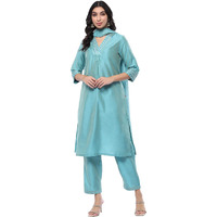 BIBA Women's Powder Blue Polyester Blend Straight Suit Set (SKDASRT10197AW24POWBLU