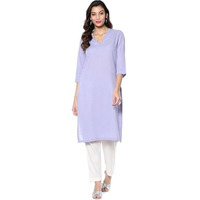 BIBA Women's Cotton Blend Solid Regular Kurtas (SLDCR21224EAW24LLC_Lilac