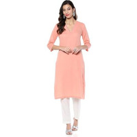 BIBA Women's Cotton Blend Solid Regular Kurtas (SLDCR21224EAW24PCH_Peach