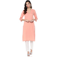 BIBA Women's Cotton Blend Solid Regular Kurtas (SLDCR21224EAW24PCH_Peach