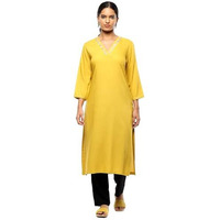 BIBA Women's Rayon Solid Regular Kurtas (SLDCR21223EAW24MUST_Mustard