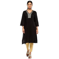 BIBA Women's Rayon Solid Regular Kurtas (SLDCR21221EAW24BLK_Black