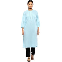 BIBA Women's Cotton Solid Regular Kurtas (SLDCR21230EAW24ICEBLU_Ice Blue