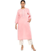 BIBA Women's Cotton Solid Regular Kurtas (SLDCR21230EAW24BLSPK_Blush Pink