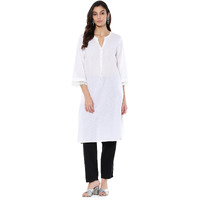 BIBA Women's Cotton Blend Solid Regular Kurtas (SLDCR21226EAW24WHT_White