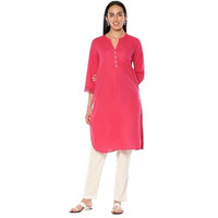 BIBA Women's Cotton Blend Solid Regular Kurtas (SLDCR21226EAW24PNK_Pink