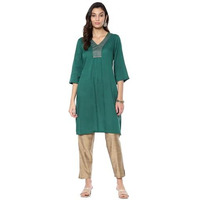 BIBA Women's Rayon Solid Regular Kurtas (SLDCR21221EAW24BOTGR_Botle Green