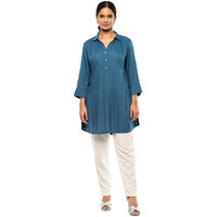 BIBA Women's Rayon Solid Regular Kurtas (SLDCR21576EAW24TEAL_Teal